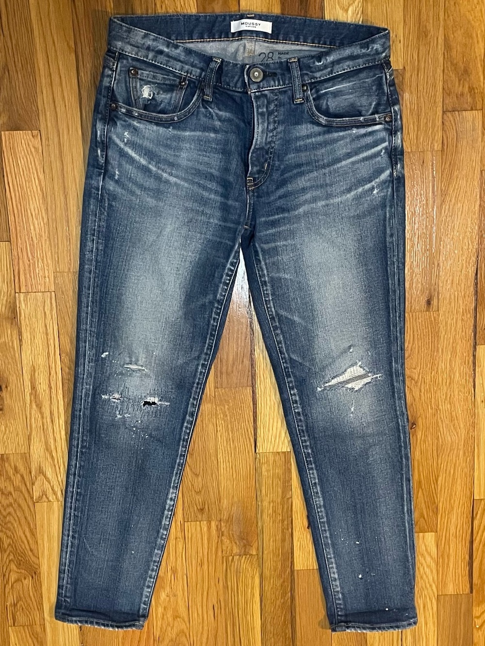 New MOUSSY Vintage Lancaster Skinny Jeans Distressed Blue Made in Japan Size 28